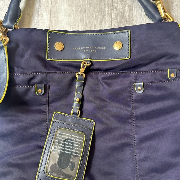 Marc by Marc Jacobs Nylon Tote Bag Satchel Pockets Plum Purple Yellow - Picture 2 of 5